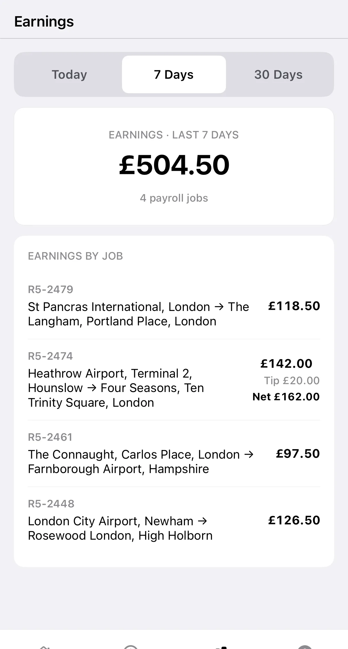 Kairo Driver App earnings summary and payroll jobs