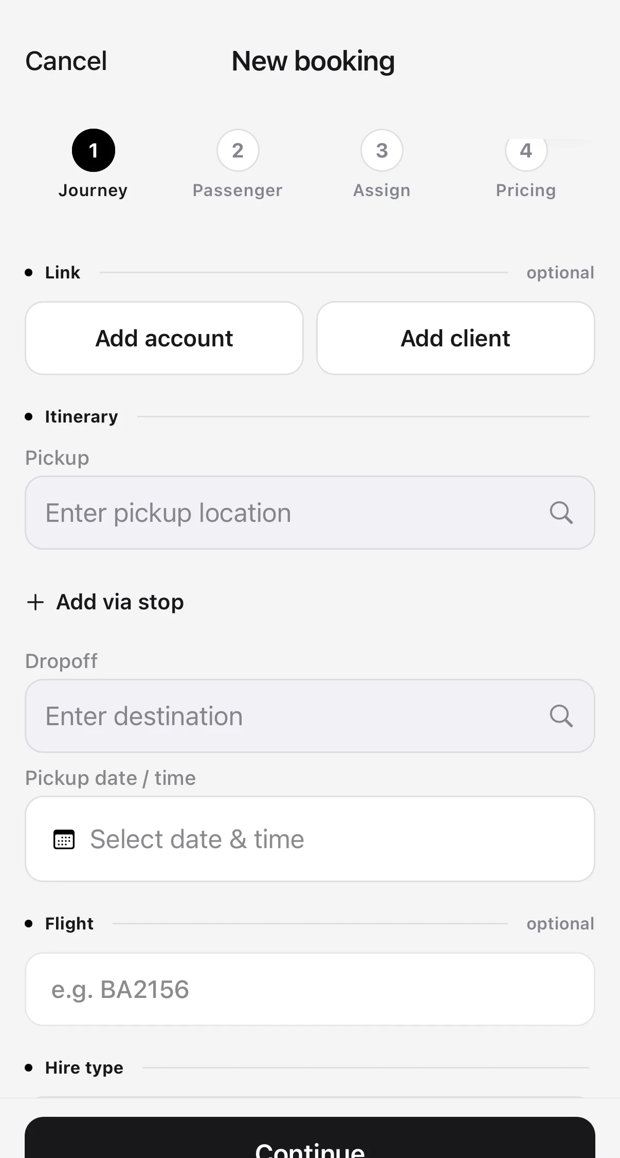 New chauffeur booking workflow in the Kairo Operator App